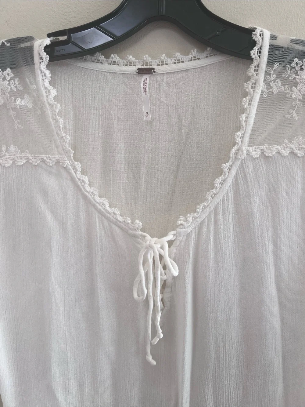 Free People White Embroidered Peasant Top